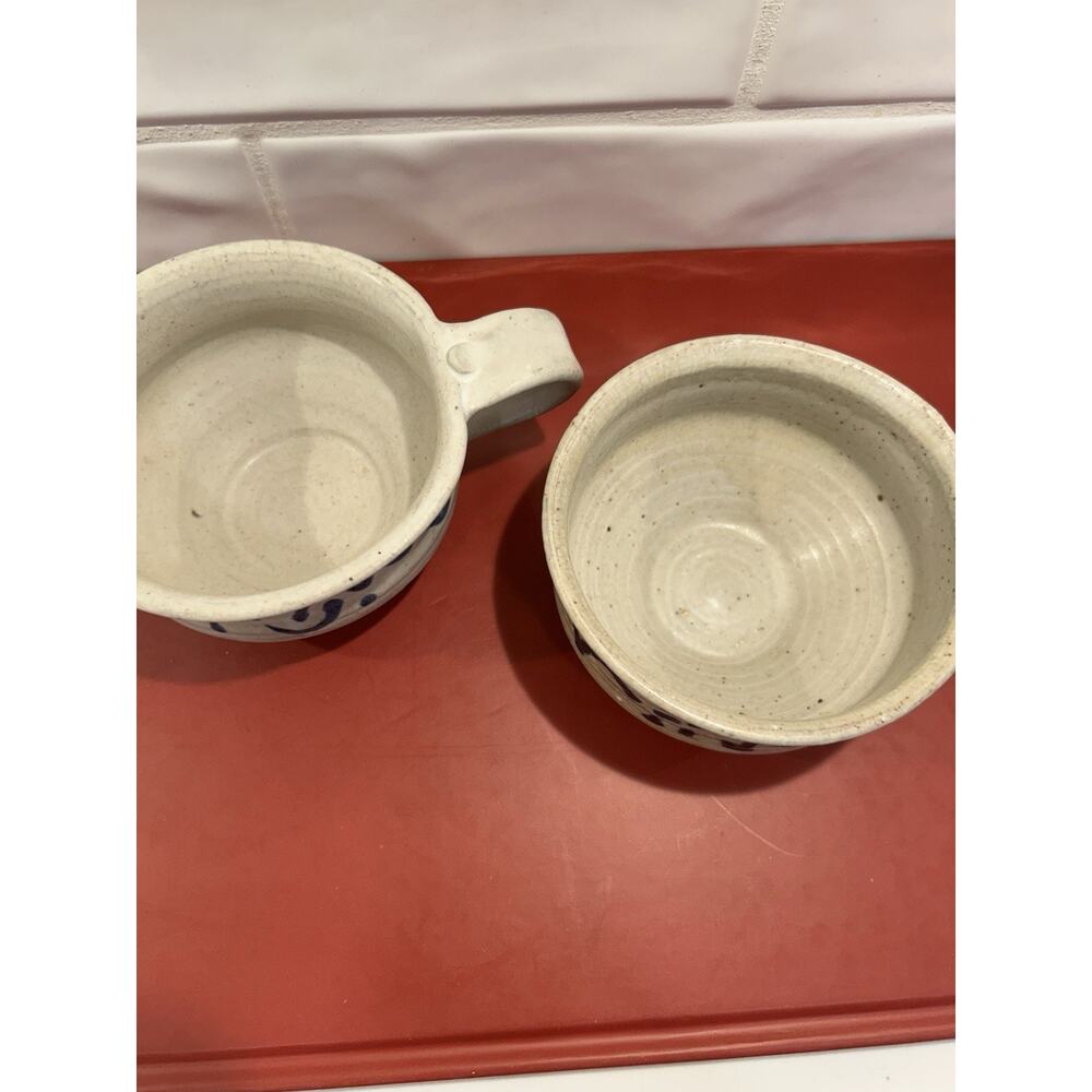 Cobble Hill Pottery Set Of 2 Stoneware Soup Bowls Speckled Blue Abstract Design - Picture 6 of 9